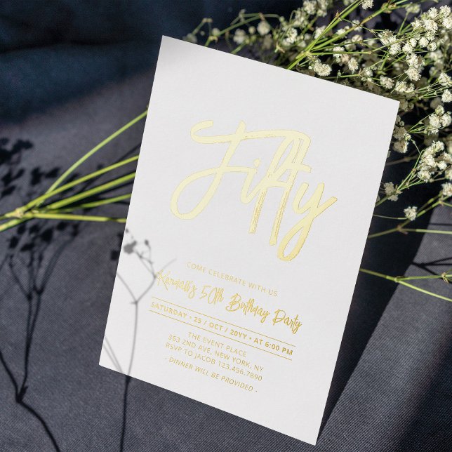 En Aluminium Cinquante | Chic Foil Script 50e Invitation Annive (Créateur téléchargé)