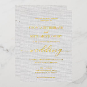 En Aluminium Classic Gris Lin Mariage Gold Foil Invitation