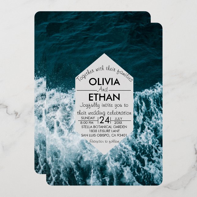 En Aluminium Classy bleu marine Mariage Foil Invitation (Recto/Verso)