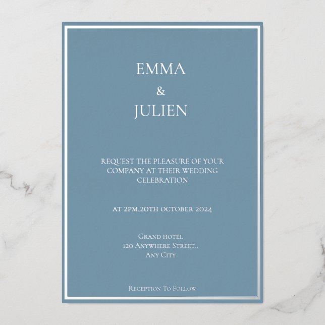 En Aluminium Classy Dusty Blue foil Invitation (Recto)