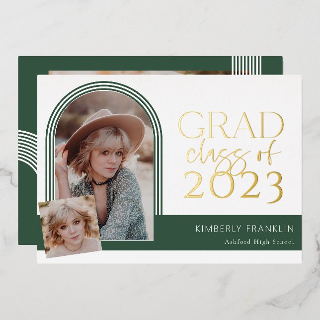 En Aluminium Contemporain Chic Graduation Foil Invitation (Recto/Verso)
