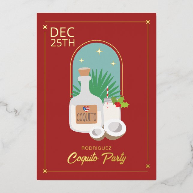 En Aluminium Coquito Fête Foil Invitation (Recto)