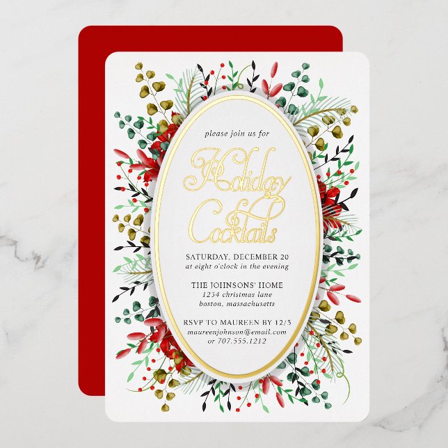 En Aluminium Couronne botanique de Noël | Invitation Foil (Recto/Verso)