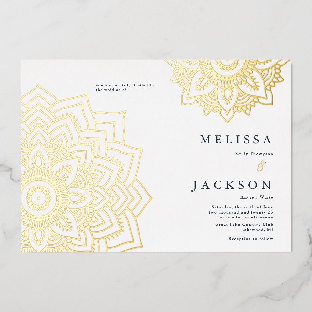 En Aluminium Délicat mandala Mariage d'or Foil Invitation (Recto)