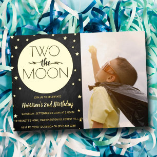 En Aluminium Deux à la Lune 2e Invitation Anniversaire Photo Ré
