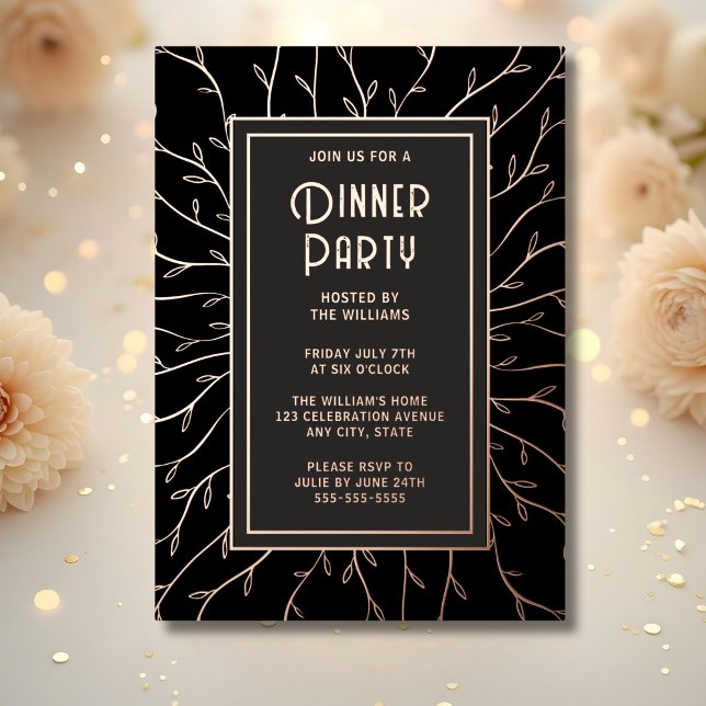 En Aluminium Dîner Invitation Black Elegant Floral (Créateur téléchargé)
