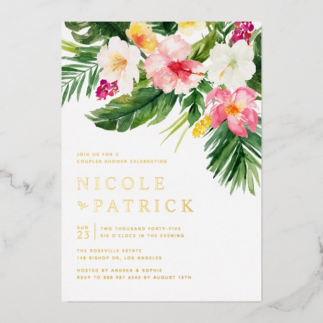 En Aluminium Douceur et Fleurs Tropicales Invitation de Fête de (Recto)