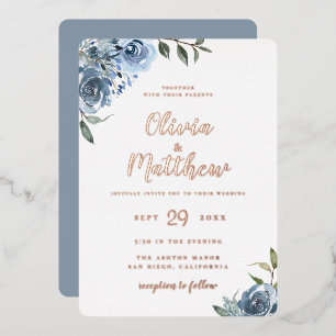En Aluminium Dusty Blue Botanical Mariage Foil Invitation
