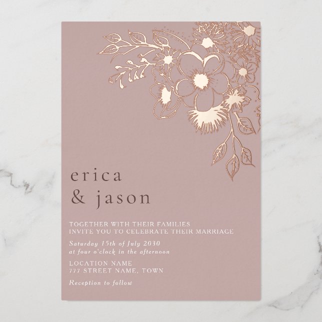 En Aluminium Dusty Rose Rose Gold Foil Mariage Invitation (Recto)