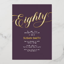 Eighty Birthday Elegant Invitation Foil Invitation