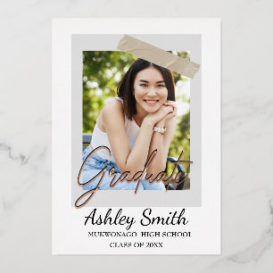 En Aluminium Elégant 2 Photo Graduation Foil Invitation