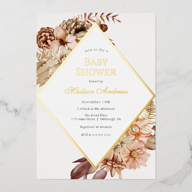 En Aluminium Elégant Baby shower d'automne Foil Invitation (Recto)