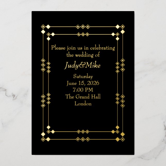 En Aluminium Elegant Black & Gold Art Deco Foil Invitation (Recto)