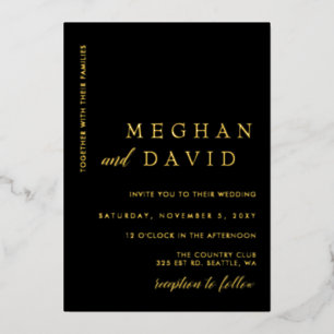 En Aluminium Elégant Black Gold Mariage Foil Invitation