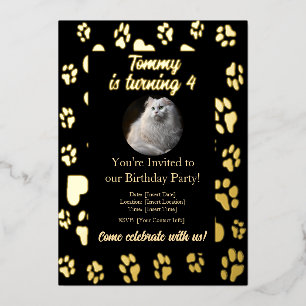 En Aluminium Elégant Black & Gold Pet Invitation Anniversaire