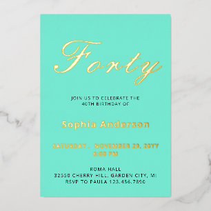 En Aluminium Elégant Bleu 40e anniversaire Foil Invitation
