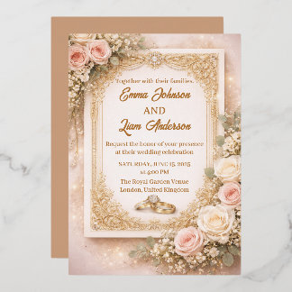 En Aluminium Elegant Blush Floral Wedding Invitation