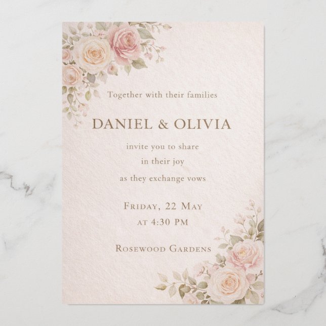 En Aluminium Elegant Blush Floral Wedding Invitation Card (Devant)
