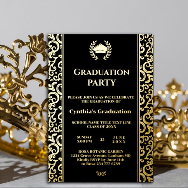 En Aluminium Élégant cadre à huile Invitation de graduation (Elegant Foil Frame Graduation Invitation Foil Invitation #zazzlemade #royalinvitation #realfoil )