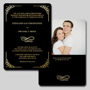 En Aluminium Elegant Corner Swirl Mariage photo Foil Invitation