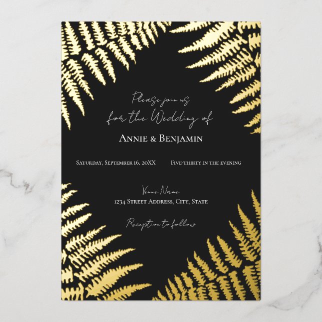 En Aluminium Elégant Fern Design Mariage Foil Invitation (Recto)