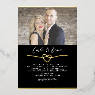 En Aluminium Elegant Gold Black Photo Mariage Foil Invitation