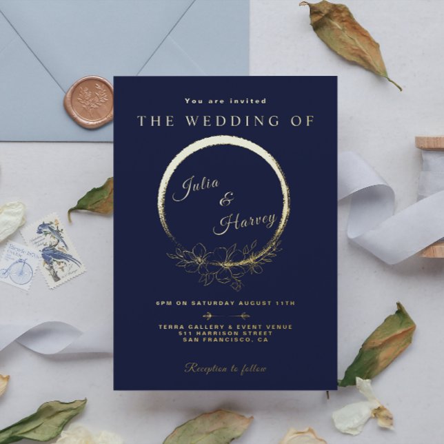 En Aluminium Elégant Gold Navy Blue Mariage Foil Invitation (Créateur téléchargé)