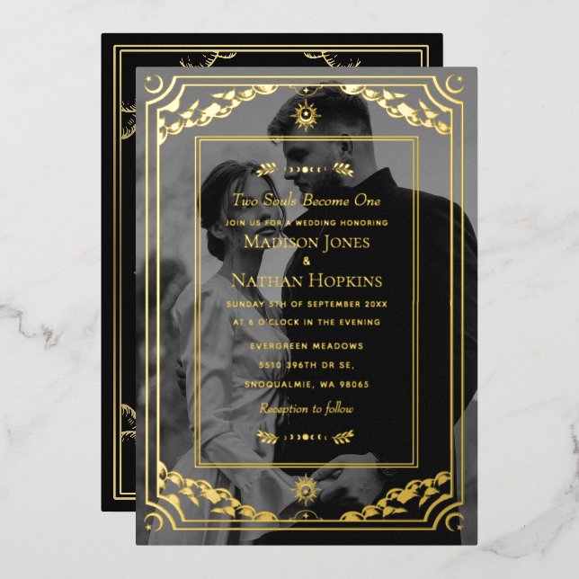 En Aluminium Elegant Gold Tarot Card Mariage Photo Invitation (Recto/Verso)