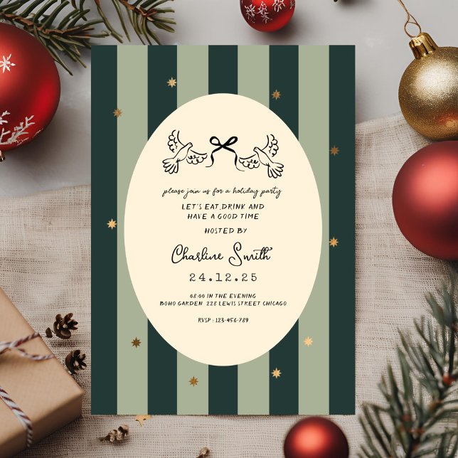 En Aluminium Elegant Green Striped Holiday Party Invitation (Créateur téléchargé)