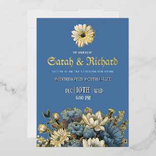 En Aluminium Élégant Invitation Denim Blue & Gold Foil