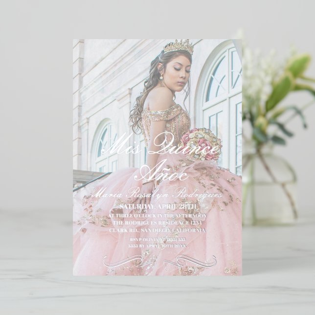 En Aluminium  Elegant Luxe Quinceanera  Photo Invitation (Debout devant)