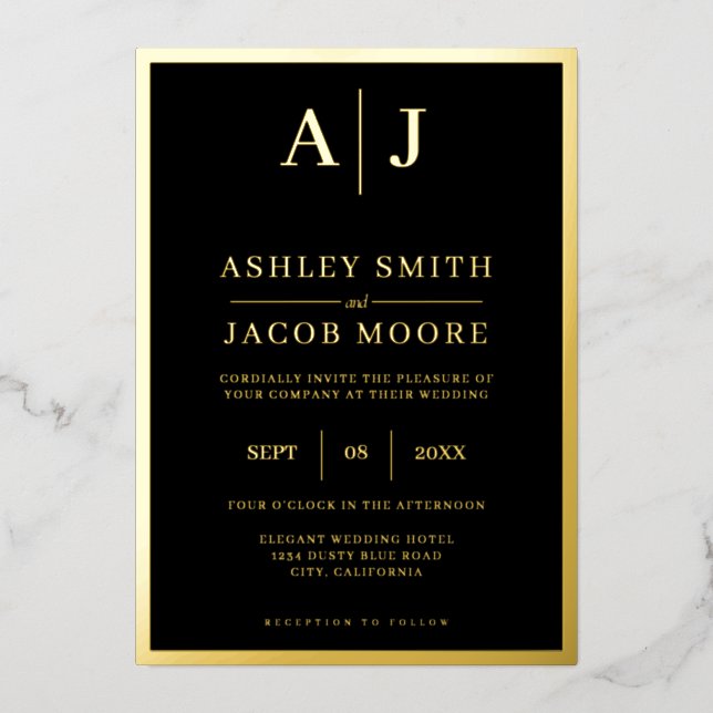 En Aluminium Élégant Monogramme moderne Mariage Foil Invitation (Recto)