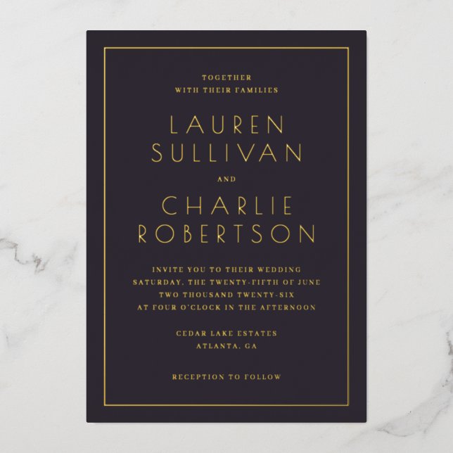 En Aluminium Elegant Navy Gold Wedding Invitation (Recto)