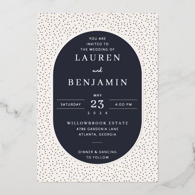 En Aluminium Elegant Navy Polka Dot Wedding Invitation (Recto)