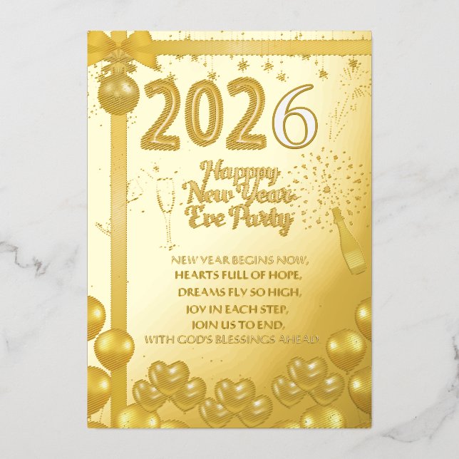 En Aluminium Elegant New Year Eve Party Invitation Foil Card (Recto)