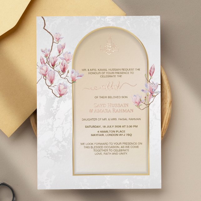 En Aluminium Élégant Nikkah Mariage Foil Invitation | Magnolias (Créateur téléchargé)