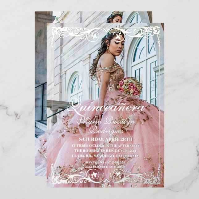 En Aluminium Elegant Quinceanera  Photo Invitation (Recto/Verso)