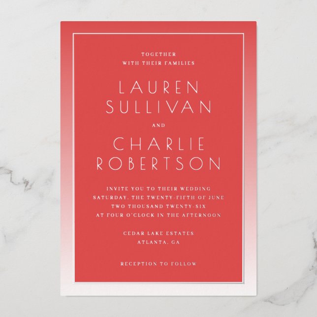 En Aluminium Elegant Red Gradient Wedding Invitation (Recto)