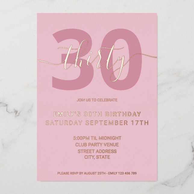 En Aluminium Elégant Rose Gold Foil 30e anniversaire Invitation (Recto)