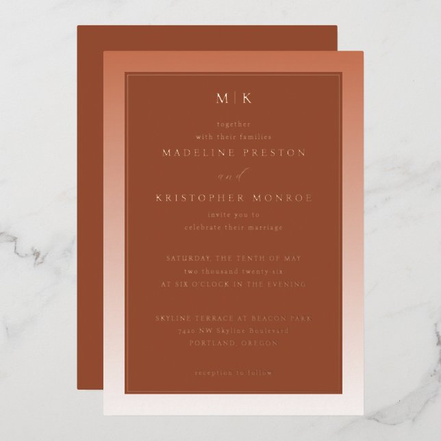 En Aluminium Elegant Rust Gradient Invitation (Recto/Verso)
