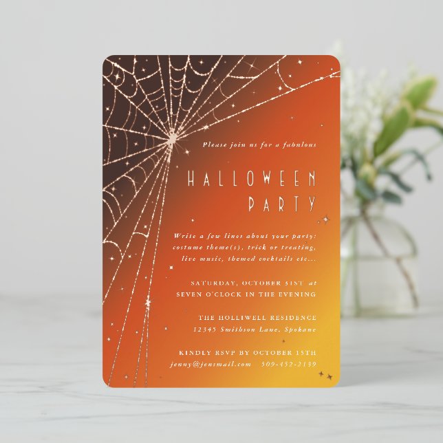 En Aluminium Elegant Spider Web Halloween Foil Invitation (Debout devant)