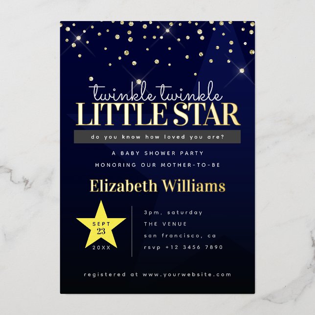 En Aluminium Elégant Twinkle Little Star Baby shower Invitation (Recto)