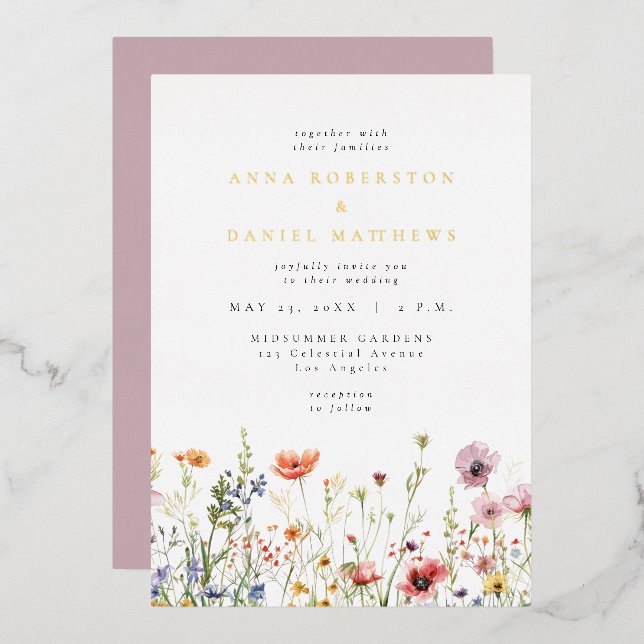 En Aluminium Elegant Watercolor Wildflower Foil Invitation (Recto/Verso)