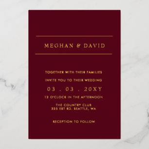 En Aluminium Elégante Bourgogne Gold Mariage Foil Invitation