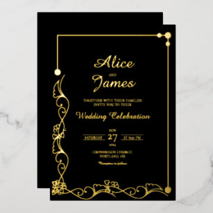 En Aluminium Élégante invitation de mariage à motif floral noir