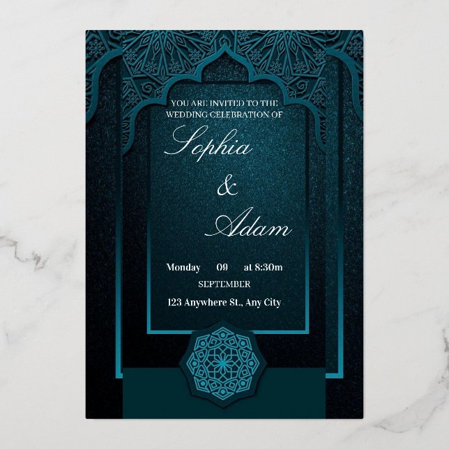 En Aluminium Élégante invitation de mariage marocain (Recto)
