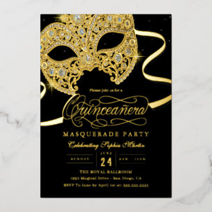 En Aluminium Elégante mascarade or Quinceanera Invitation