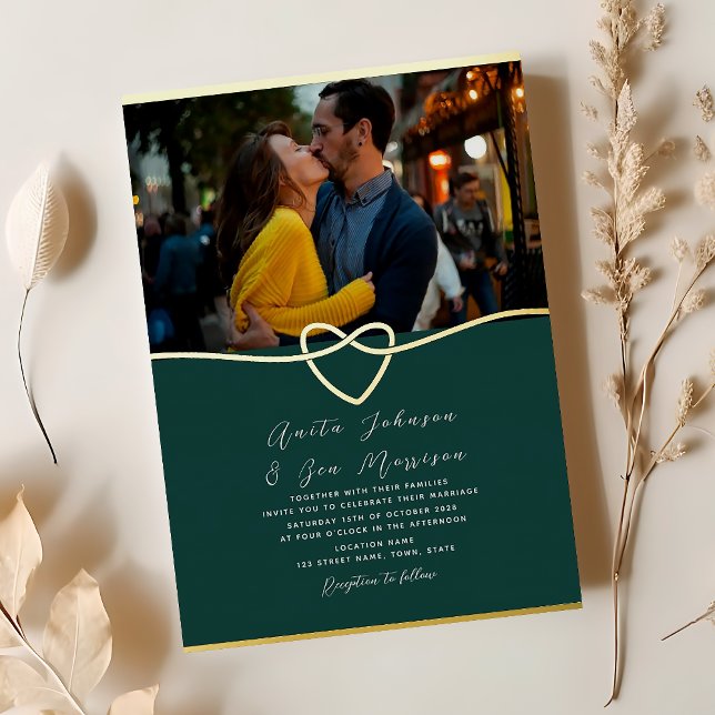 En Aluminium Emerald Green Photo Gold Foil Invitation (Créateur téléchargé)