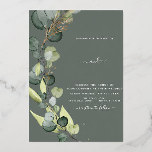 En Aluminium Eucalyptus Green Mariage or Foil Invitation