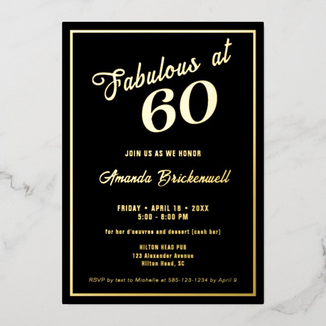 En Aluminium Fabuleux à 60 Anniversaire Foil Invitation (Recto)